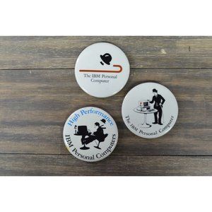 IBM Personal Computer Button Pin Lot of 3 Charlie Chaplin Bowler 1980's Vtg